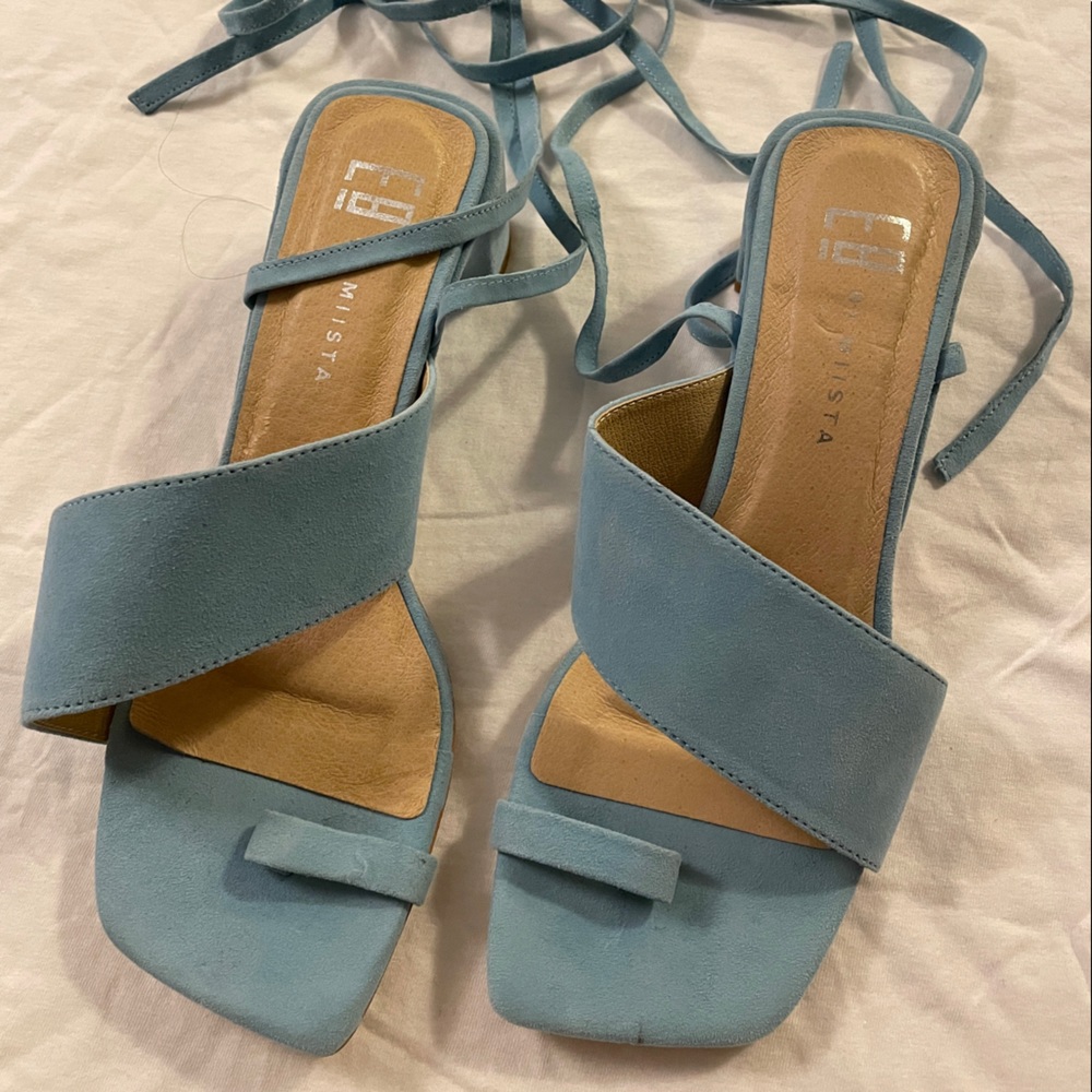 E8 Miista Wrap Heel Sandals - Baby Blue Suede - size US6